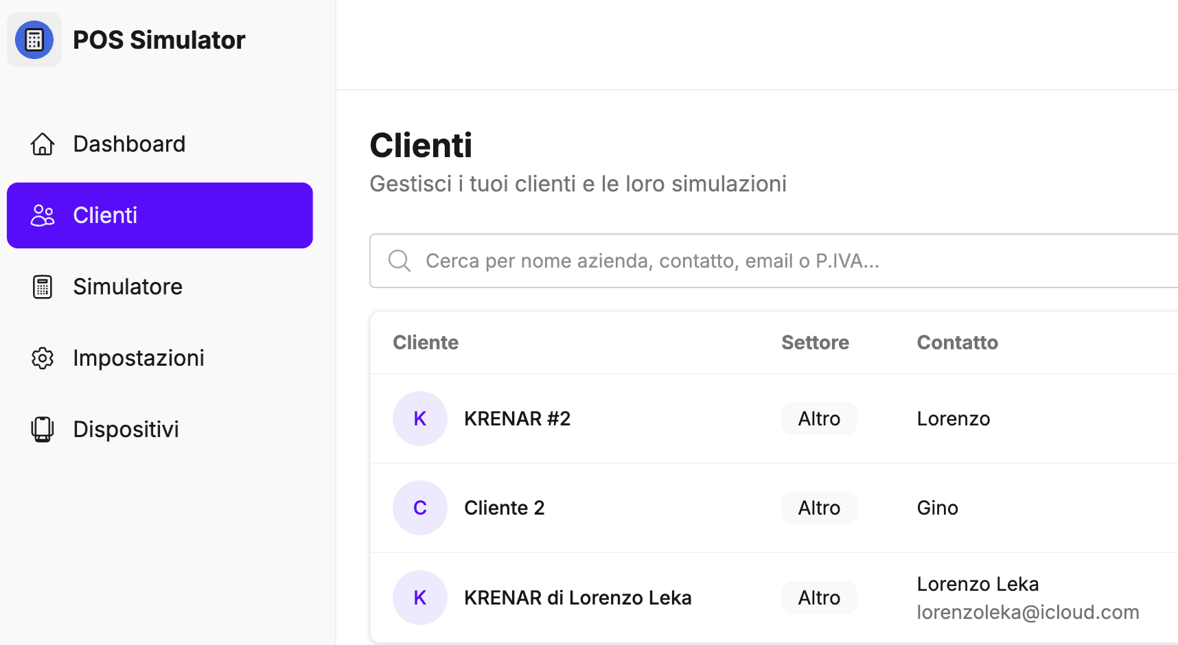 Screenshot dashboard gestione clienti
